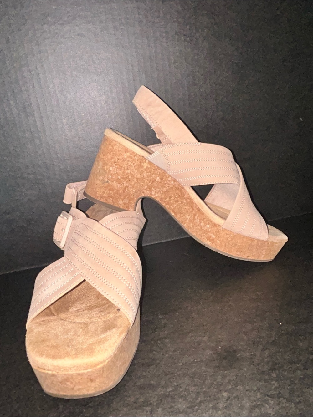 Clarks Collection Beige/Nude Wedge Sandals - Size 9 - New Without Box